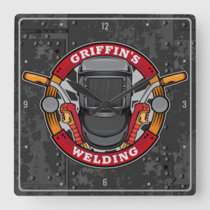 Anpassad NAME Welder Metall Fabricator Welder Shop Fyrkantig Klocka