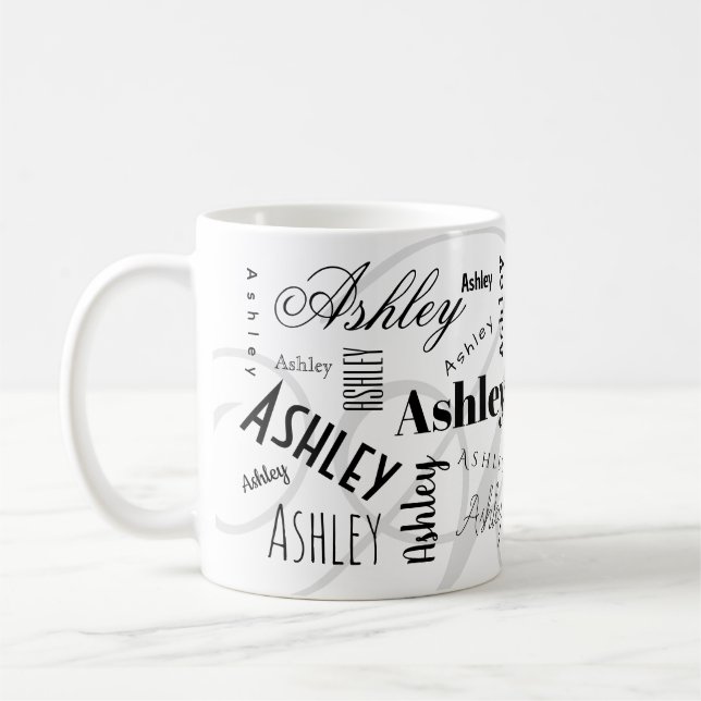 Anpassad namn Ashlley svart vit kaffemugg (Vänster)