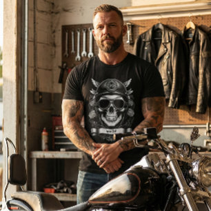 Anpassad Namn Biker Skalle Retro Motorcykel T-Shir T Shirt