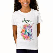Anpassad Namn Blommig Enhörning Barn T-Shirt