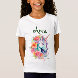 Anpassad Namn Blommig Enhörning Barn T-Shirt