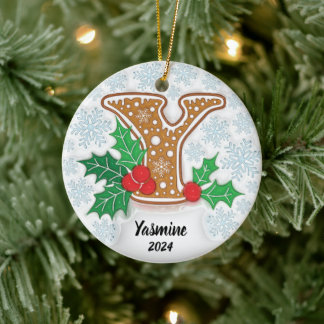 Anpassad Namn Bokstav Y Monogram Julgransprydnad Keramik