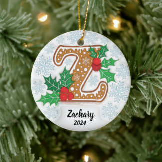 Anpassad Namn Bokstav Z Monogram Jul Julgransprydnad Keramik