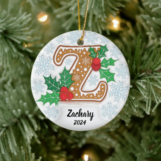 Anpassad Namn Bokstav Z Monogram Jul Julgransprydnad Keramik (Träd)