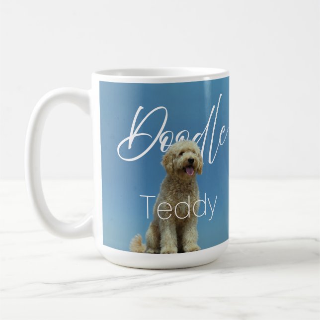 Anpassad Namn Doodle Hund Blå Himmel Foto Kaffemugg (Vänster)
