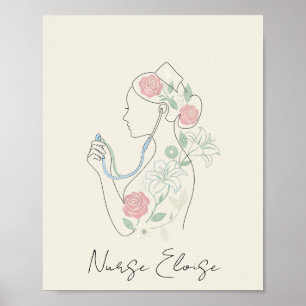 Anpassad Namn Elegant Sjuksköterske Siluett Affisc Poster