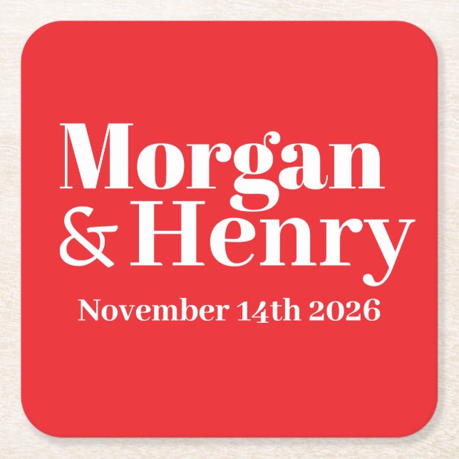 Anpassad Namn enkel Modern Elegant Mono Bröllop Underlägg Papper Kvadrat (Framsidan)