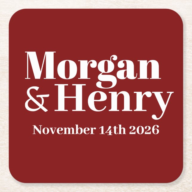 Anpassad Namn enkel Modern Elegant Mono Bröllop Underlägg Papper Kvadrat (Framsidan)