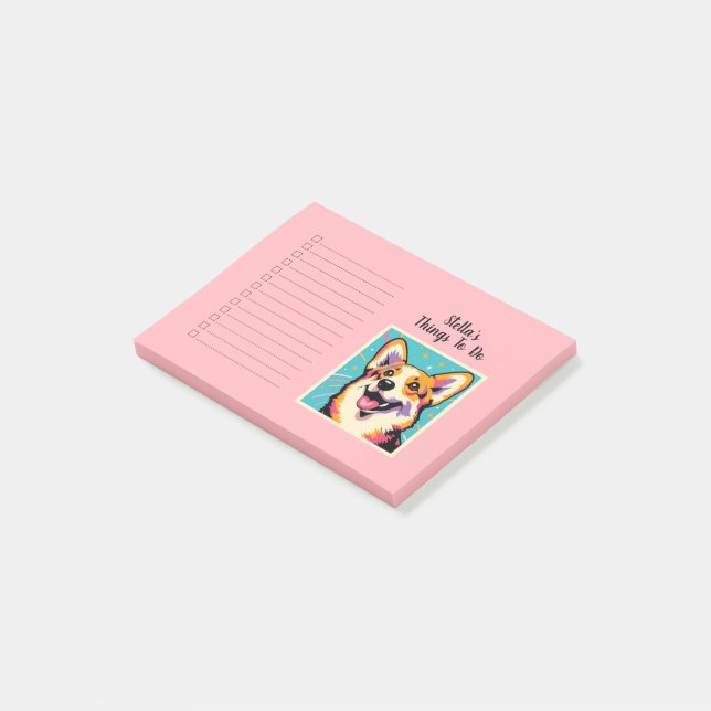Anpassad Namn Färgglad Corgi Pop Art Post-it Block (Vinklad)