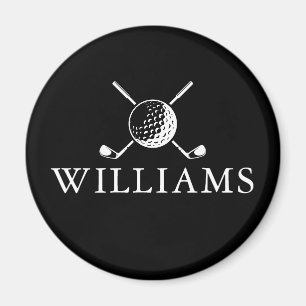 Anpassad namn golfboll och klubbor svart och vit magnet