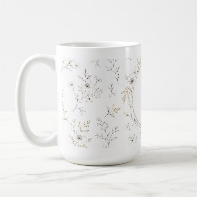 Anpassad Namn Guld Blommig Monogram Födelsedagsmug Kaffemugg (Vänster)