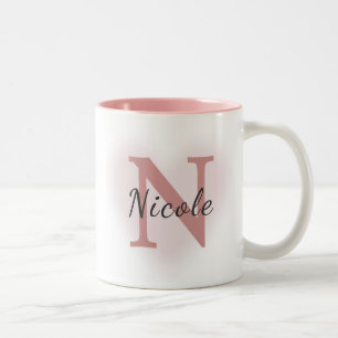 Anpassad Namn & Initial Elegant Dammrosa Rosa Mugg