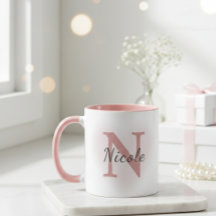 Anpassad Namn & Initial Elegant Dammrosa Rosa Mugg