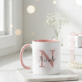 Anpassad Namn & Initial Elegant Dammrosa Rosa Mugg