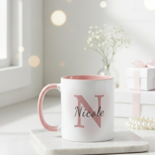 Anpassad Namn & Initial Elegant Dammrosa Rosa Mugg