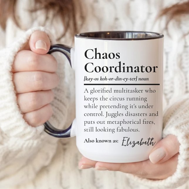 Anpassad Namn Kaos Koordinator Mugg för Chef (funny boss appreciation mug present, personalized office manager thank you gift, teacher gift mug)