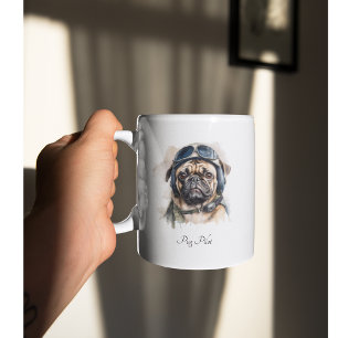 Anpassad Namn Mops Pilot Vintage Flygare Konst Mug Två-Tonad Mugg
