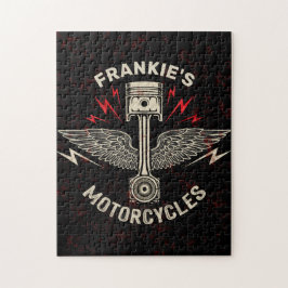 Anpassad NAMN Motorcykel Kolvvingar Biker Garage Pussel