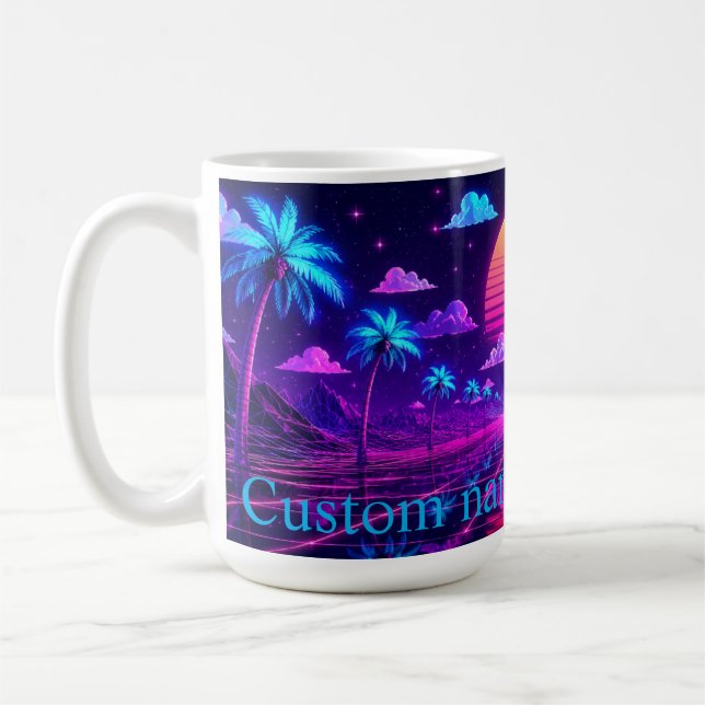 Anpassad Namn Neon Synthwave Morgonkaffekopp Prese Kaffemugg (Vänster)