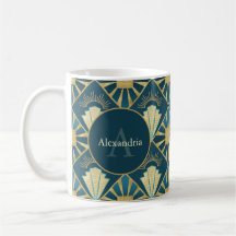 Anpassad namn- och monogramkonst Art Deco Teal & G