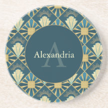 Anpassad namn- och monogramkonst Art Deco Teal & G