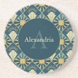 Anpassad namn- och monogramkonst Art Deco Teal & G Underlägg