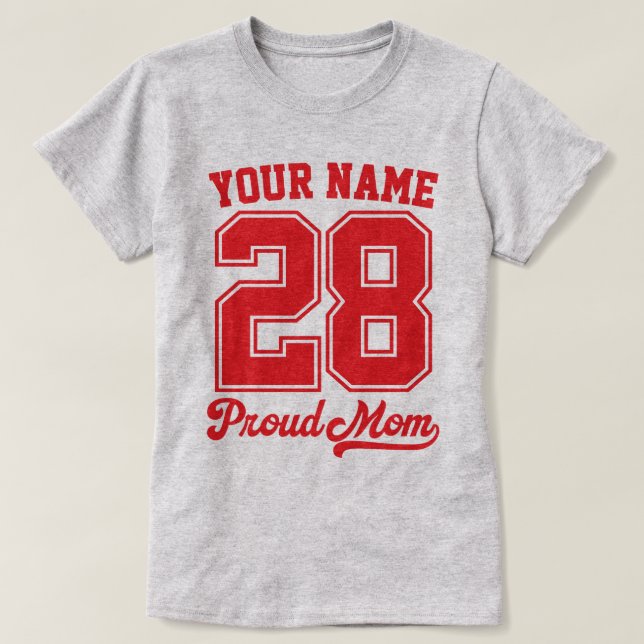 Anpassad Namn och Nummer Tröja, Stolt Mamma T Shirt (Design framsida)