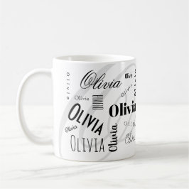 Anpassad namn Olivia Svart Vit Kaffemugg
