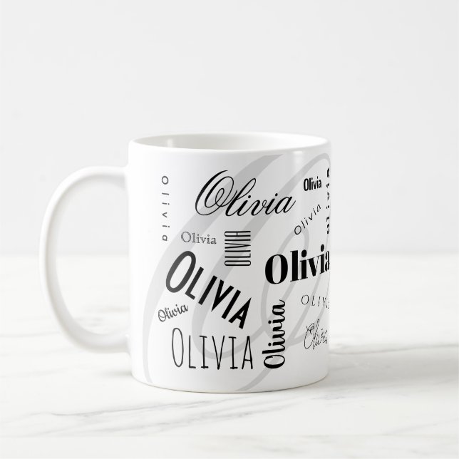 Anpassad namn Olivia Svart Vit Kaffemugg (Vänster)