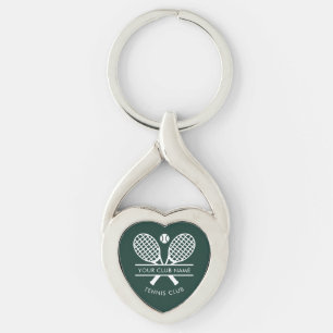 Anpassad namn på country club tennisracketmotiv twisted heart silverfärgad nyckelring