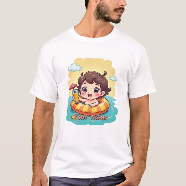 Anpassad Namn Pool Flotte Sommar Design T Shirt (Framsida)