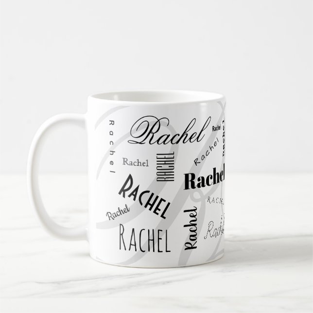 Anpassad Namn Rachel Svart Vit Kaffemugg (Vänster)
