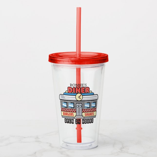 Anpassad NAMN Retro 50-tals Diner Skylt Fifties At Take Away Mugg (Framsida)