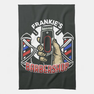 Anpassad NAMN Retro Barber Shop Stolpe Barbershop Kökshandduk