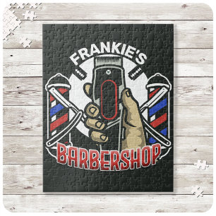 Anpassad NAMN Retro Barber Shop Stolpe Barbershop Pussel