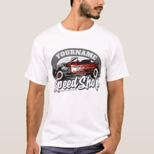 Anpassad NAMN Rockabilly Roadster Speed Shop Garag T Shirt