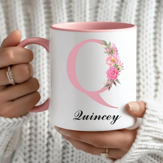 Anpassad namn Rosa blomkruka julpresent till mamma Mugg (Personalized Rose Monogram Mug Birthday Gift for Her, Pink Floral Rose Mug Graduation Gift for Her)