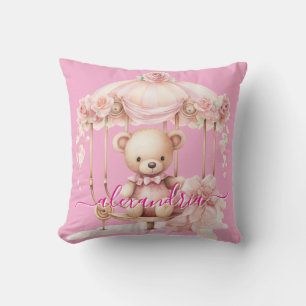 Anpassad Namn Rosa Flicka Teddybjörn Kastkudde Kudde