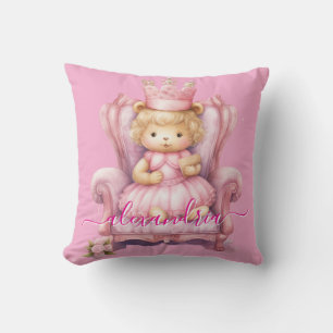 Anpassad Namn Rosa Flicka Teddybjörn Kastkudde Kudde