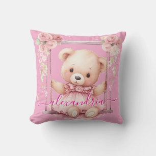 Anpassad Namn Rosa Flicka Teddybjörn Kuddvar Kudde