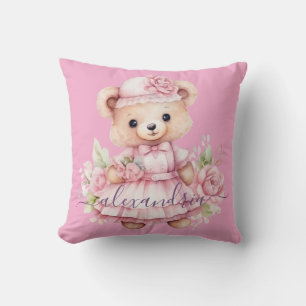 Anpassad Namn Rosa Flicka Teddybjörn Kuddvar Kudde
