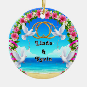 🌊 Anpassad Namn Strand Blommig Båge Havsornament Julgransprydnad Keramik