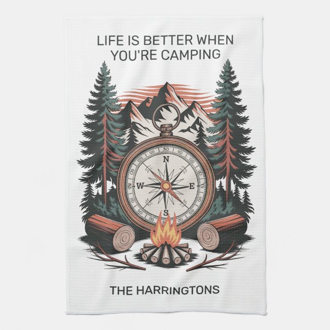 Anpassad Namn & Text Camping Kökshandduk (Vertikal)