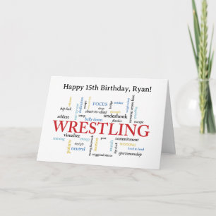 Anpassad Namn Wrestling Födelsedagsordmoln Kort