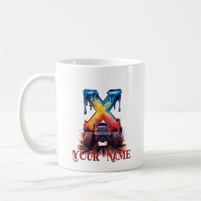 Anpassad Namn 'X' Lera Splatter Monstrous Lastbil Kaffemugg (Vänster)