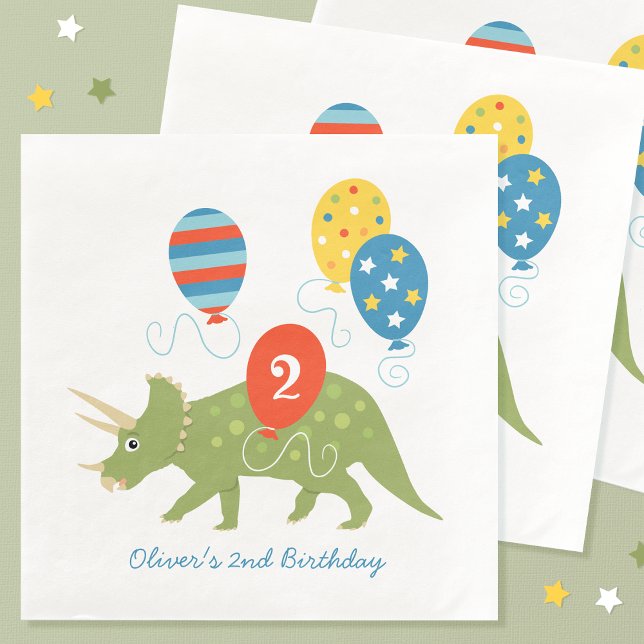 Anpassad namnålder för Cute Birthday Dinosaur Tric Pappersservett (Skapare uppladdad)