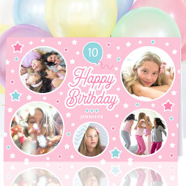 Anpassad namnålder Foto Collage Birthday Stars Ros Kort