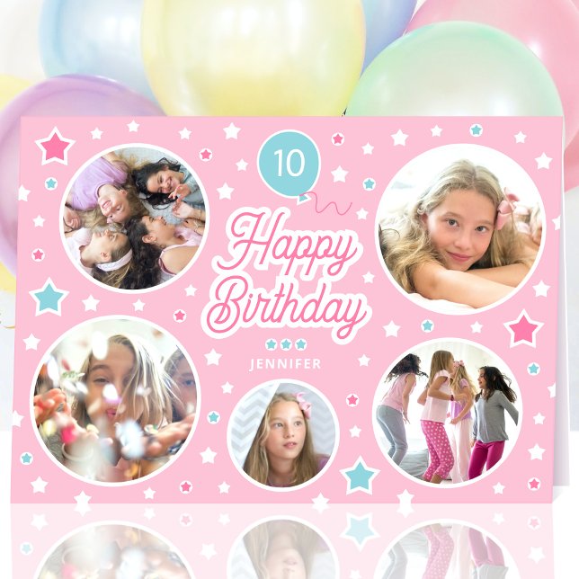 Anpassad namnålder Foto Collage Birthday Stars Ros Kort (Skapare uppladdad)