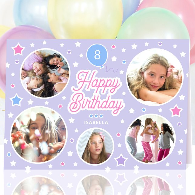 Anpassad namnålder Fotokollage Birthday Star-Lila Kort (Skapare uppladdad)