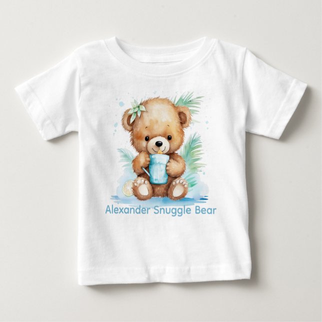 Anpassad namnblått Nalle Baby-leverans T Shirt (Framsida)